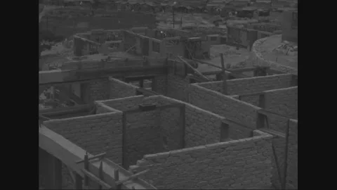 SOUTH KOREA - 1960: Masonry shell - Openings emerge in unfinished walls Stock-Footage 344501159