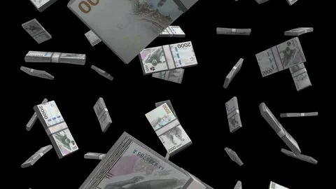 South Korea 2000 Won Falling Animation on Black Background Stock Footage 300615174