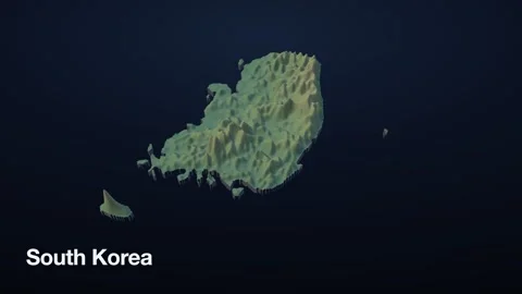 South Korea 3D elevation relief map Stock Footage 340607784