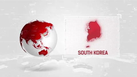 South Korea 4K Tech Map Beside Globe On White Background. Stock Footage 340015971