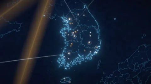 South Korea Country Map Data Network Seen From Earth Orbit At Night 스톡 동영상 343401876
