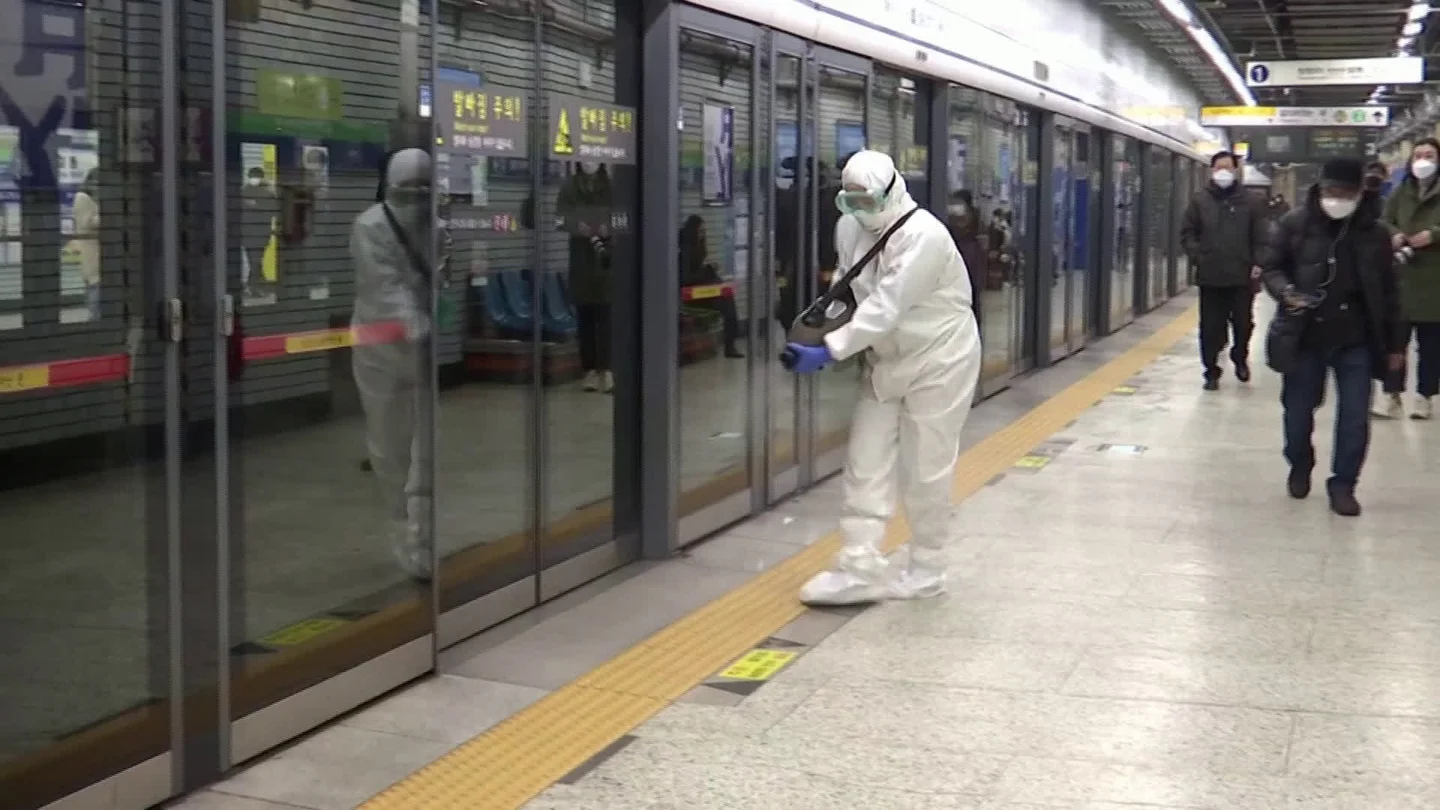 South Korea Disinfects Subway Stations Amid Rapid Spread Of Virus Stock Footage
