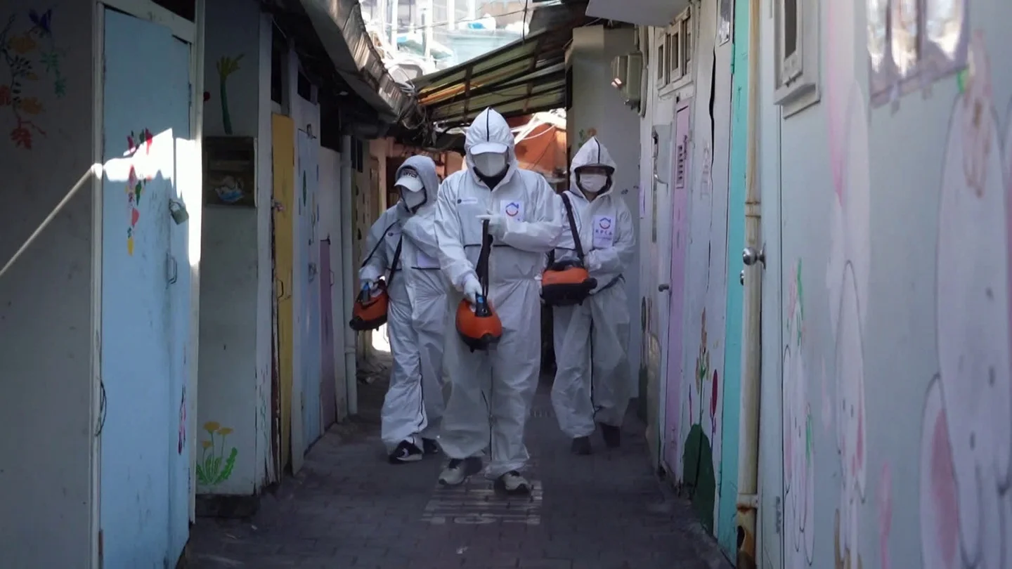 South Korea Disinfects A Town For The Poor Amid Coronavirus Outbreak Stock Footage