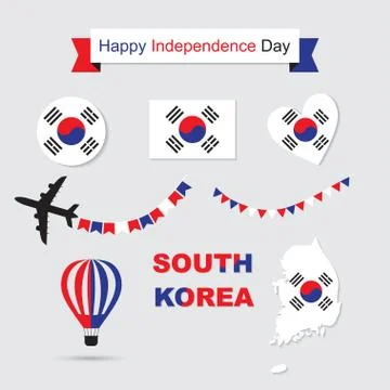 South Korea flag and map icons set Stock Illustration