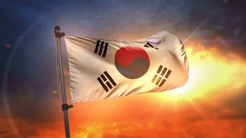 South Korea Flag Backlit At Beautiful Sunrise Loop Slow Motion 4K Stock Footage 76541018