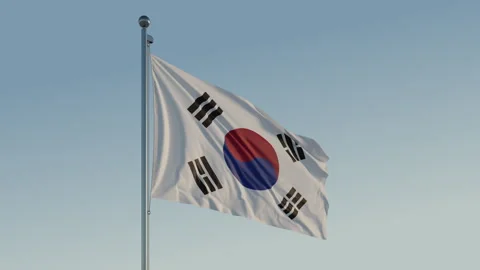 South Korea Flag: Cinematic Loopable Motion with Blue Sky in 4K ProRes 422 HQ Stock Footage 267462049