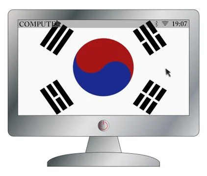 South Korea Flag On Computer Screen With Symbols 스톡 일러스트
