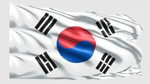 South Korea Flag Loop 4K UHD 3840 x 2160 with alpha channel Stock Footage 221481152