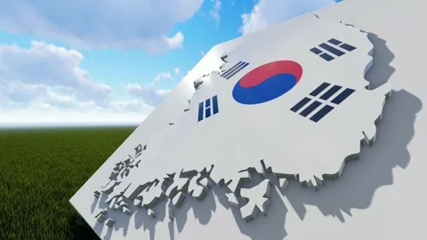 South Korea Flag on Map with Cloudy Sunny Day Stock Footage 276617902