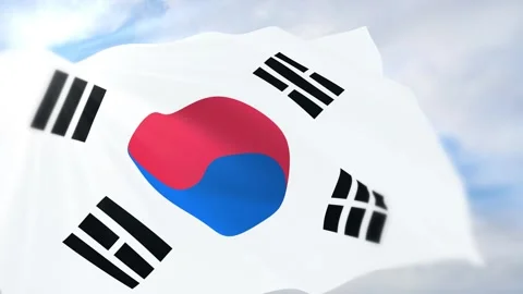 South Korea Flag Seamless Loop 4k 60fps on Sky Background Stock Footage 340620852