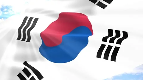 South Korea Flag Seamless Loop 4k 60fps on Sky Background Stock Footage 341551798