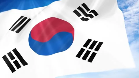 South Korea Flag Seamless Loop 4k 60fps on Sky Background Stock Footage 341678093
