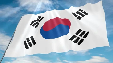 South Korea Flag Seamless Loop 4k 60fps on Sky Background Stock Footage 341766997
