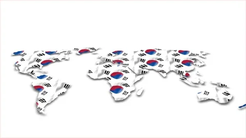 South Korea flag wave 3d earth map animation white background Vidéo 264302209