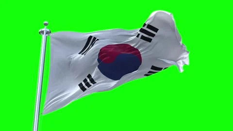 South Korea Flag Waving in Loopable and Textured green screen background Stock Footage 296876315