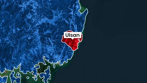 South Korea map animation highlights Ulsan region motion graphics video clip Stock Footage 341753301