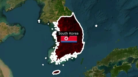 South Korea Map Animation with Location Pin, Borders and Zoom Motion in 4K Stock Footage 339836233