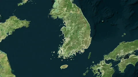 South Korea Satellite Map South Korea Map - Drive. Regions. Satell... | Stock Video | Pond5