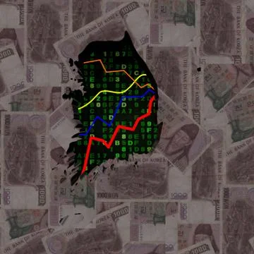 South korea map with hex code and graphs on won illustration Stock Illustration
