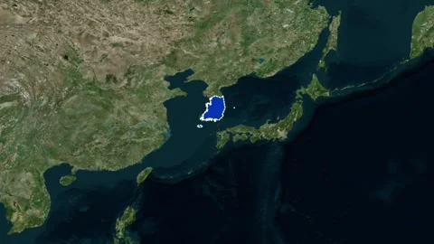 South Korea Map Highlighted Border Geographic Animation 4K Stockbeeldmateriaal 330383441