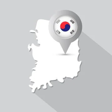 South Korea Map With Pointer Decorated Korean Flag And Long Shadow Stock Illustration