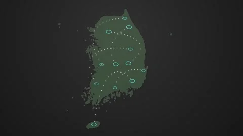 South Korea Map Showing Data Signal Transfer from One Location to Another Stock Footage 342308743