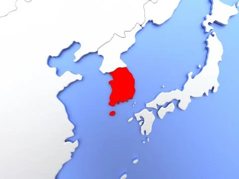 South Korea in red on map Stock Illustration