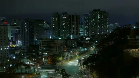 South Korea Seoul city night traffic time lapse Stock Footage