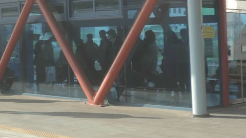 South Korea view of platform from moving train leaving station 2 Stock Footage 100596217