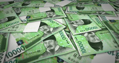 South Korea Won money banknote flying over money surface Stock Footage 321062853
