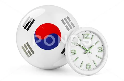 South Korean flag with clock. Time in South Korea, 3D rendering ~ Clip ...