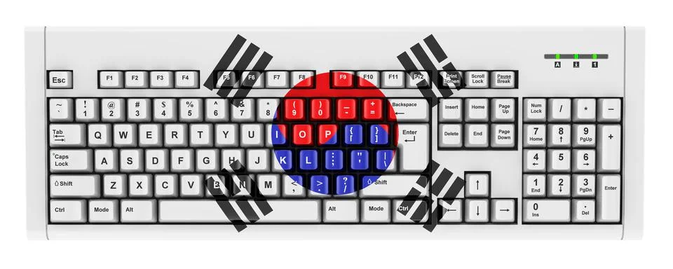 South Korean flag painted on computer keyboard. 3D rendering Illustrazione stock
