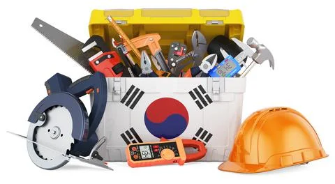 South Korean flag painted on the toolbox. Service, repair and construction in Stock Illustration