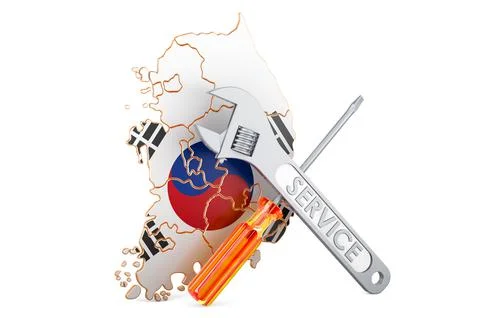 South Korean map with screwdriver and wrench, 3D rendering Stock Illustration
