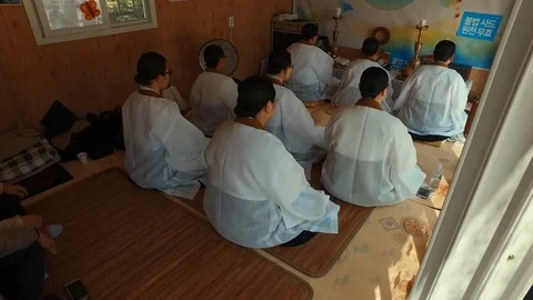 South Koreans protesting THAAD (Terminal High Altitude Area Defense) Video stock 97614178