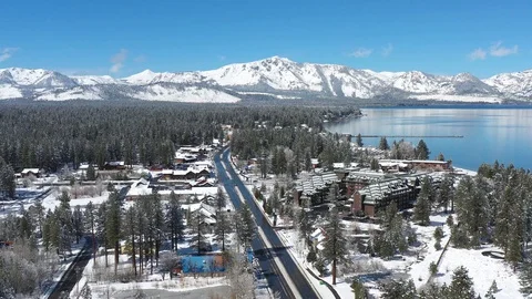 South Lake Tahoe Winter - empty roads / streets during coronavirus quarantine Stock Footage