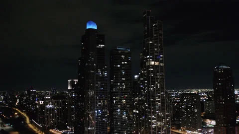 South Loop Skyscrapers in Chicago, Illinois at Night Stock Footage 202008515