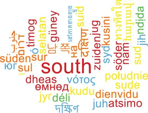 South multilanguage wordcloud background concept Illustrazione stock