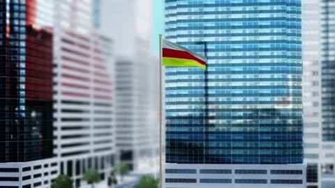 South Ossetia Flag 3D Render Animation Waving in Front of Modern Glass Build Video stock 332952135