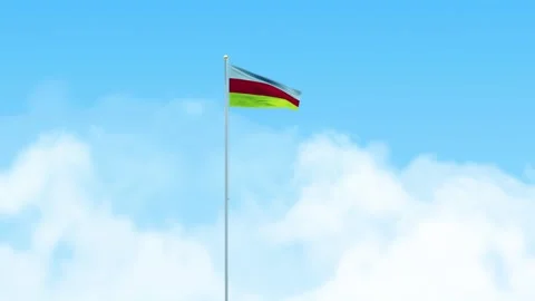 South Ossetia Flag 3D Render Animation Waving on Pole with Blue Sky Stock Footage 332961181