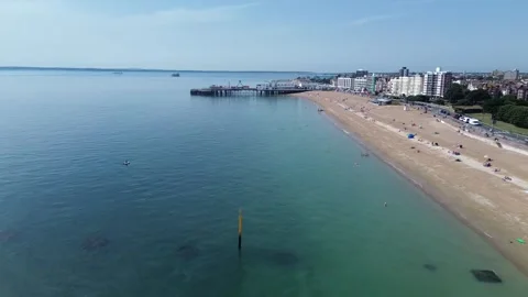 South Parade Pier drone view from sea, Southsea, Portsmouth UK Stock Footage 254020853