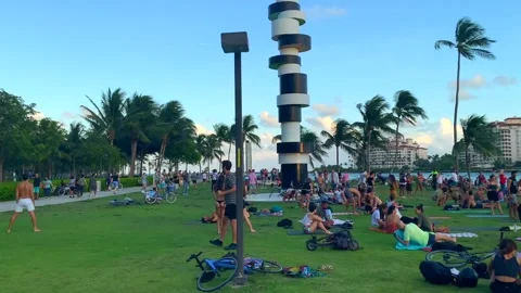 South pointe park miami post covid Stock Footage 154227658