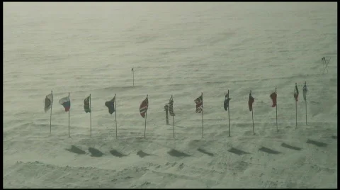 South Pole Flags Wide Stock Footage