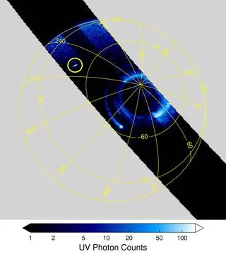 The south pole of Jupiter is seen in this annotated image of data from the... Stock Photos