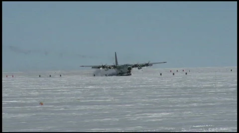 South Pole Plane Touchdown Stock Footage 571479