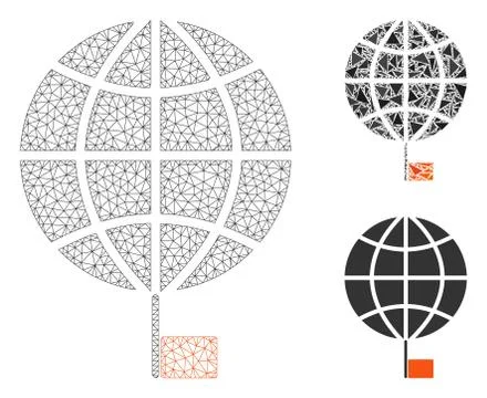 South Pole Vector Mesh Wire Frame Model and Triangle Mosaic Icon 스톡 일러스트