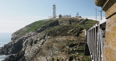 South Stack lighthouse, Anglesey, Wales, UK. Stock Footage 240093095