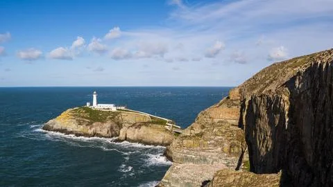 South Stack Lighthouse panorama Stock Photos