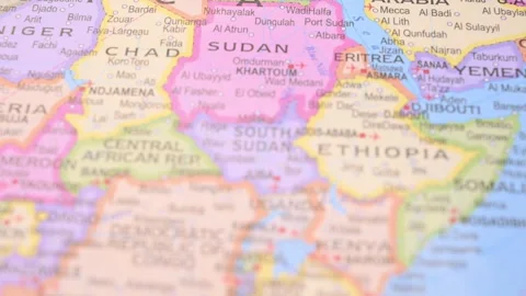 South Sudan Defocus to Focus Horizontal World Map 5.4K Stock Footage Stock Footage 330209435
