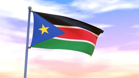 South Sudan Flag waving in the high wind Video stock 155459205